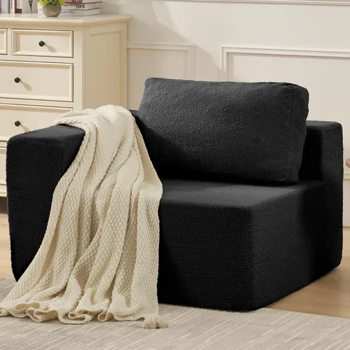 Vista 25 de Furnify Sofá modular tapizado de espuma de 30", Sofá de piso tapizado con almohada, Silla puf para dormitorio y sala de estar, No requiere