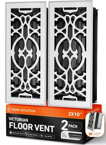 Vista 8 de Home Intuition Cubiertas de ventilación de piso victoriano de 2X12 pulgadas, registro de piso con cubierta de malla, trampa de calor y aire