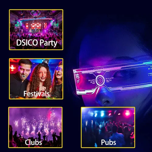 Vista 6 de Gafas de estilo futurista con luz LED, suministro de fiesta brillante con 7 colores y 5 modos