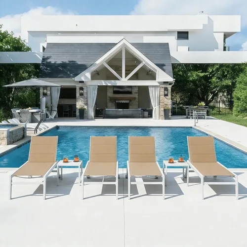 Vista 28 de PURPLE LEAF Juego de tumbonas para exteriores, sillón reclinable ajustable para tomar el sol con mesa auxiliar para playa, piscina, patio, tumbona