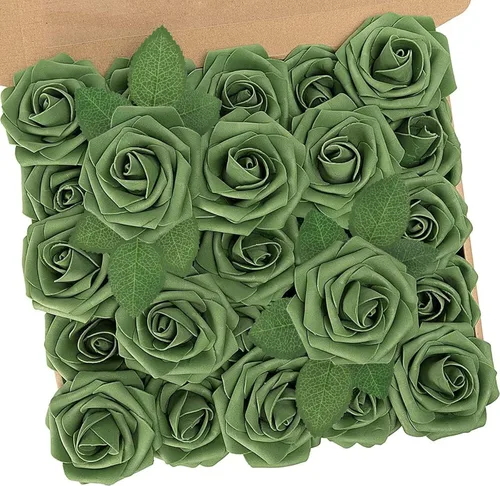 N&T NIETING 25 unidades de flores artificiales, Rosas de espuma artificial de sensación real al tacto, decoración para boda, dama de honor, ramo de