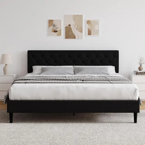 Vista 12 de HOMBCK Marcos de Cama Individuales para Niños, Marco de Cama Plataforma Tapizada Tamaño Individual con Cabecera Acolchada/Listones de Madera/No