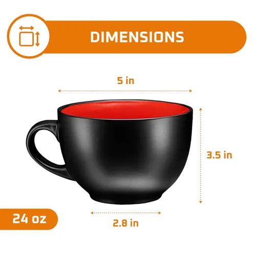 Vista 3 de Juego de 4 tazas de cerámica de 24 onzas, multiusos, para sopa, capuccino, café latte, té, cereales, tazón de postre helado