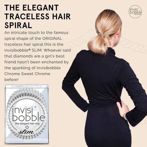 Vista 2 de invisibobble SLIM - Lazos para el cabello en espiral sin rastro, cromo dulce cromado, fuerte agarre elástico, accesorios para el cabello