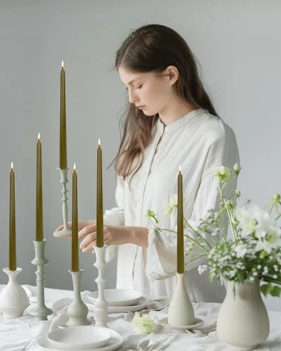 Vista 2 de Olive - Velas cónicas de 12 pulgadas sin perfume, sin humo, largas y altas para candelabros, boda, adviento decoración del hogar, cena, Navidad