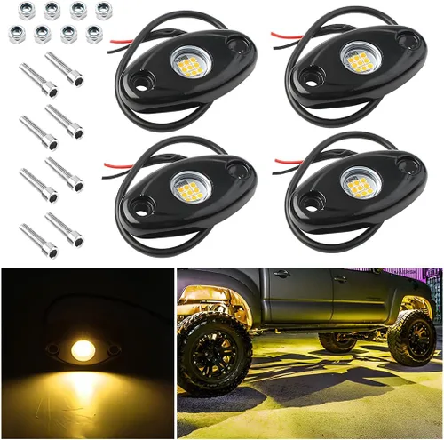 Vista 7 de Luces de Roca para Camiones, 4 Módulos de Luces LED de Roca, Kits de Luces de Neón de Roca Impermeables IP67 para Camioneta ATV Todoterreno SUV