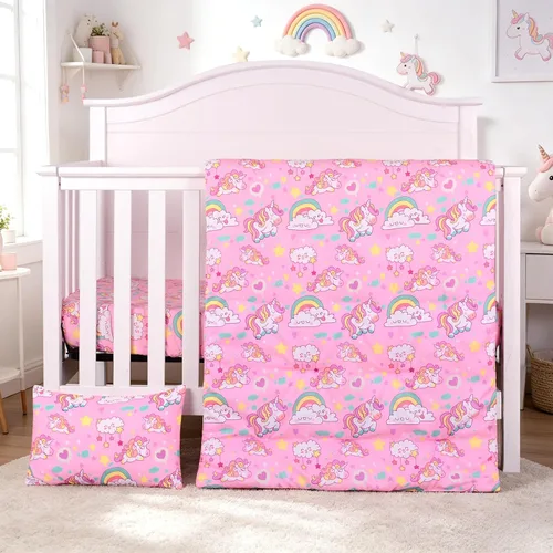 Vista 16 de JISEN Juego de cama de cuna de 3 piezas para bebés, niños y niñas, color Oso