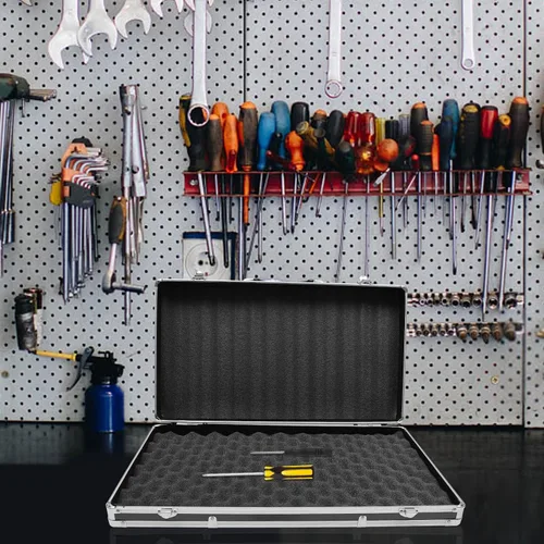 Vista 7 de Yardwe Caja de aluminio Caja de herramientas portátil Estuche rígido con espuma protege herramientas electrónicas Instrumentos de prueba Cámaras