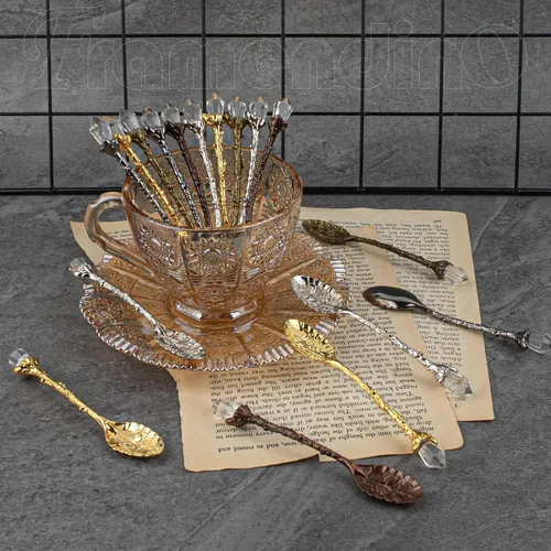 Vista 6 de Framendino, Paquete de 50 cucharas de café retro, té de aleación de cristal vintage para el hogar, cocina, oficina