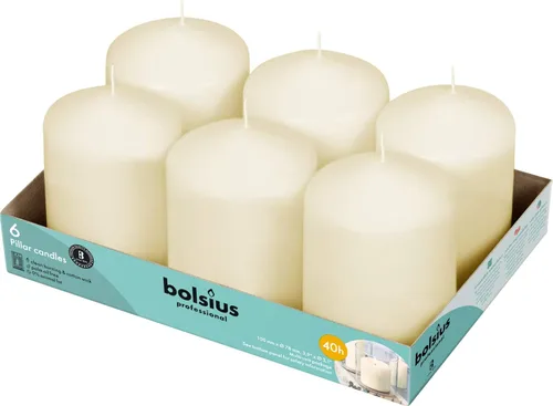 Vista 9 de BOLSIUS Juego de 6 velas de pilar marfil a granel, juego de velas de 3 x 3 pulgadas, más de 25 horas de combustión limpia, sin aceite de palma, 0%