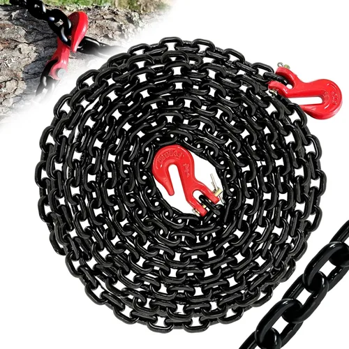 Vista 10 de Cadena de remolque, cadena de 12 pies y 1/4 pulgadas, cadena de seguridad para remolque G80 con ganchos G70, Wll 3300 libras cadena de alta