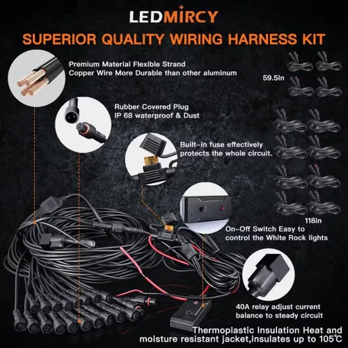 Vista 6 de LEDMIRCY Luces LED de roca blancas R1 4 piezas para Je ep todoterreno, camión, automóvil, barco, SUV, impermeable, de alta potencia, luces de neón