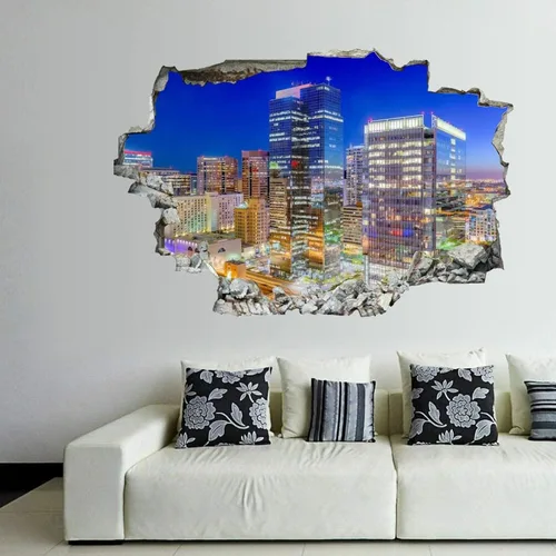 Vista 17 de Calcomanías de pared rotas 3D Memphis Tennessee TN Downtown Drone Skyline de 36 x 24 pulgadas, vinilo de pared extraíble, despegar y pegar