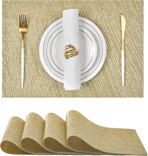 Vista 155 de Leetaltree - Juego de 4 manteles individuales beige, antideslizantes, resistentes al calor, para mesa de comedor, lavables, duraderos, de PVC