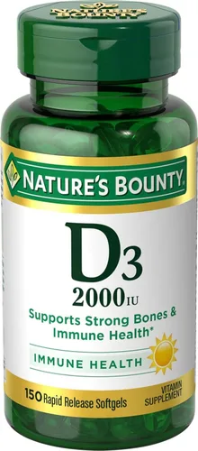 Vista 3 de Nature's Bounty Vitamina D, apoya la salud inmunológica y la salud ósea, 2000 UI de vitamina D3, 150 cápsulas blandas