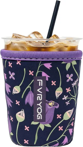 Vista 202 de Fundas de neopreno reutilizables aisladas para café helado, fundas para tazas de café helado, fundas para bebidas heladas y calientes Palta