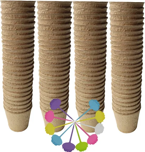 Macetas de turba biodegradables para plántulas, paquete de 100 macetas de inicio de semillas de plantas, macetas de 2.36 pulgadas con 10 marcadores
