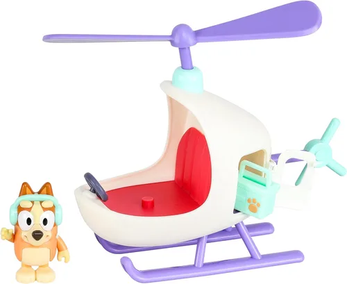 Bluey Vehículo y figuras de juguete de Bingo, helicóptero para niños pequeños con figura de bingo y kit de herramientas de accesorios, juguetes de