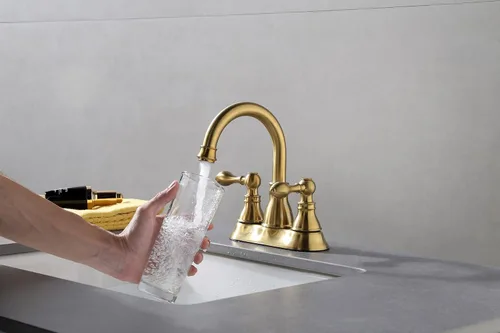 Vista 6 de Grifo de lavabo de baño de dos manijas con drenaje emergente, boquilla giratoria de 360, grifo de lavabo central de 4 pulgadas sin líneas