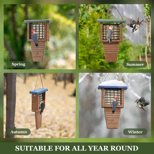 Vista 7 de Kingsyard Comedero de Sebo para Pájaros de Plástico Reciclado, Comedero de Sebo con Soporte para Cola para Colgar Afuera, Resistente y Duradero