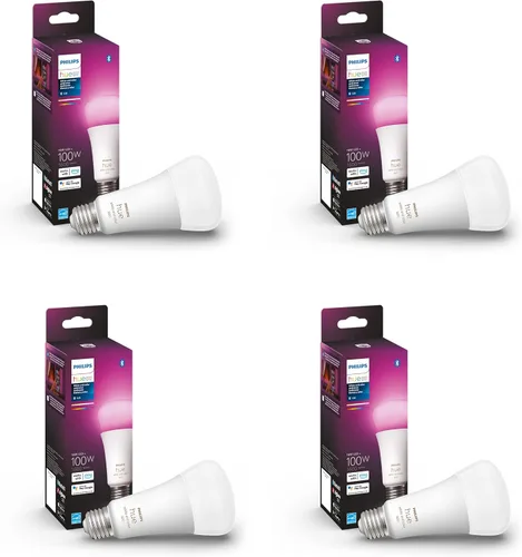 Vista 10 de Philips Hue Bombilla LED inteligente A21 de 100 W, luz blanca y de color que cambia de color, 1 paquete, 1600 lúmenes, E26, interior, control