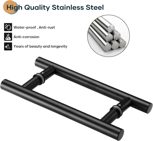 Vista 5 de EaseLife Manija de puerta de doble cara de 12 pulgadas, negro mate, acero inoxidable, manija de puerta corredera en forma de H, apta para puerta