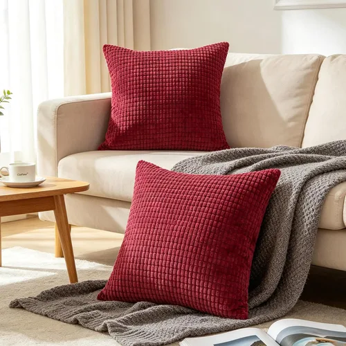 Vista 3 de CaliTime Fundas de Almohada Decorativas Paquete de 2 Cómodas de Pana Acanalada a Rayas Waffle Fundas de Cojines Decorativos para Sofá Cama