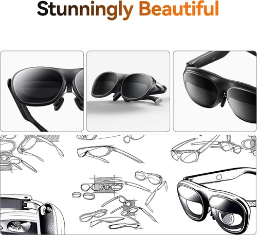 Vista 7 de Rokid Max 2 gafas AR negras, pantalla microOLED de 215 pulgadas, FOV de 50°, brillo de 600 liendes, compatible con teléfono inteligente, Steam Deck