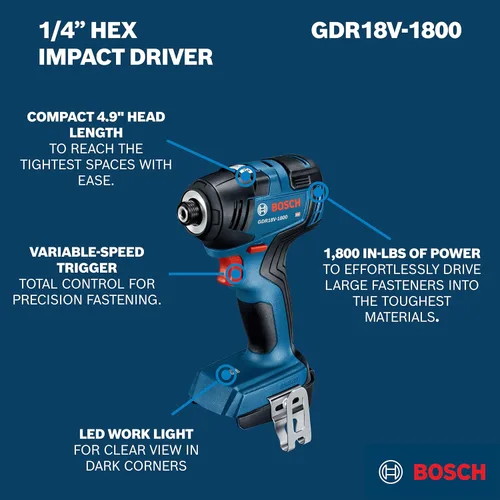 Vista 8 de BOSCH Kit combinado de herramientas eléctricas GXL18V-27B22 - Taladro inalámbrico compacto sin escobillas de 18 V de 1/2 pulgada y destornillador