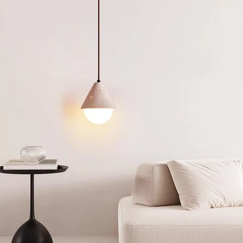 Vista 3 de Modern Globe Glass Hanging Lamp Mid Century Small Pendant Light Fixtures Vintage Cone Yellow Travertine Chandelier for Kitchen Island Bar Restaurant