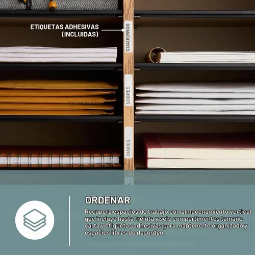 Vista 3 de Safco Products - 9424MO - Organizador de literatura ajustable de madera, con 36 compartimentos, roble medio, estructura duradera, estantes