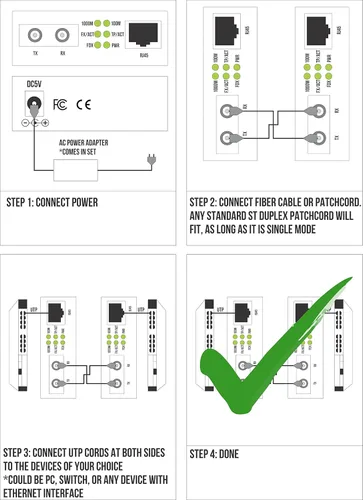 Vista 5 de Convertidor de medios de fibra ST Gigabit monomodo - Módulo de fibra integrado 12.4 mi (12.42 millas) ST - a UTP Cat5e Cat6 10/100/1000 RJ-45 - Auto