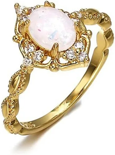 Anillo de ópalo de forma ovalada chapado en oro amarillo de 18 quilates, anillo de boda de compromiso de eternidad para mujer, ST.238