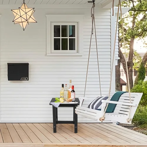 Vista 2 de Mesa auxiliar para exteriores, mesa auxiliar Adirondack doble pequeña resistente a la intemperie, mesa auxiliar para interiores y exteriores