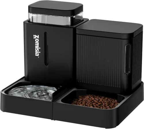 ZOMISIA Juego de alimentador automático para gatos y dispensador de agua, dispensador de alimentos para gatos por gravedad 2 en 1 con rotación de