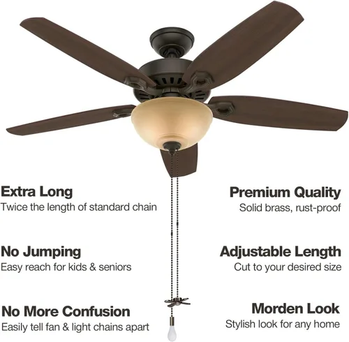 Vista 2 de SmoTecQ Extensor de cadena de ventilador de techo ultra largo, integrado con bombilla decorativa de vidrio esmerilado y cable de ventilador