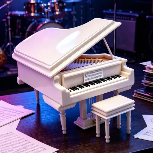 Caja de música de piano blanco con banco y estuche negro, cajas musicales de regalo para Navidad/cumpleaños/día de San Valentín, melodía Spirited