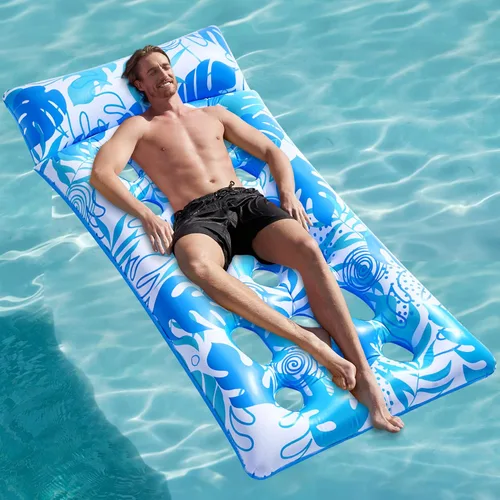 Sloosh Inflatable Pool Floats Adults - Large Pool Float Tanning Raft with Headrest, Keep Cool Above Water Swimming Pool Floaties Beach Lake Party