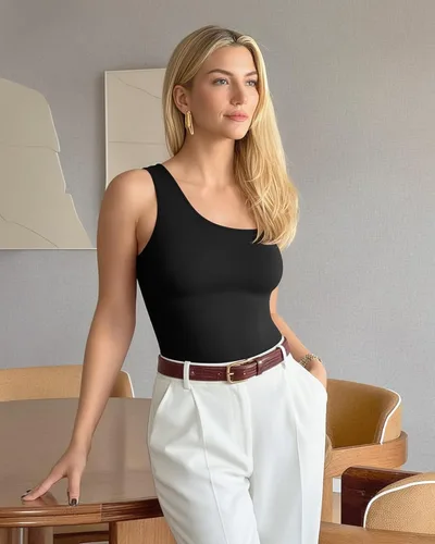 Vista 4 de MANGOPOP Women's One Shoulder Tank Top Bodysuit Sexy Sleeveless Long Sleeve Backless Body Suits Off Shoulder Going Out Tops