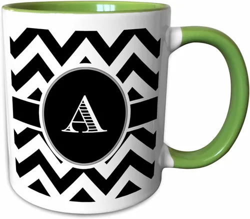 Vista 14 de 3dRose mug_222063_6 Monograma de cheurón blanco y negro inicial A - Taza azul de dos tonos, 11 oz