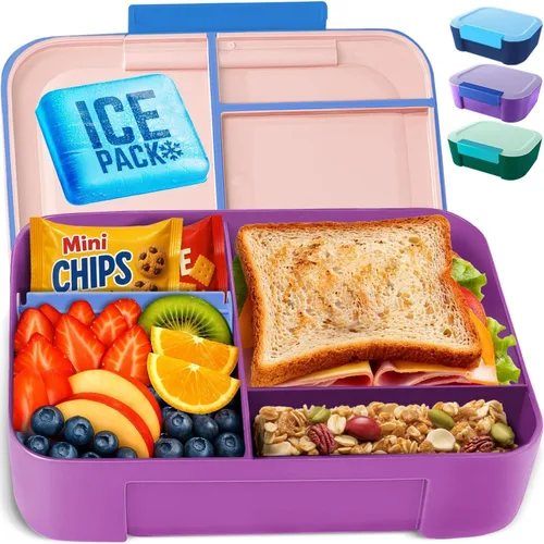 Vista 12 de KARRICO Lonchera a prueba de fugas, caja Bento de 3 compartimentos, paquete refrigerante y divisor ajustable, extra grande y sin BPA, apta para Verde