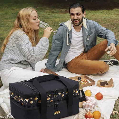 Vista 7 de MIER - Bolsa aislada doble para cacerolas con capacidad para lasaña, perfecta para fiestas de comida, picnic, playa, se adapta a platos para hornear