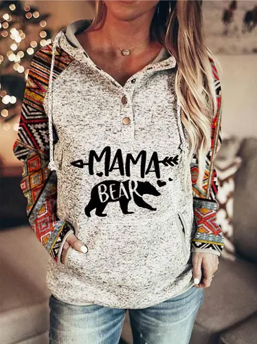 Vista 2 de Akivide Sudadera con capucha Mama Bear para mujer, ligera, de manga larga, con cordón ajustable