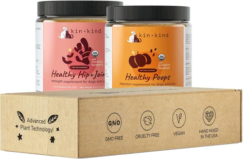 kin+kind Probióticos + paquete de cadera y articulaciones para perros y gatos – Apoyo natural digestivo y articular con prebióticos, fibra y cúrcuma