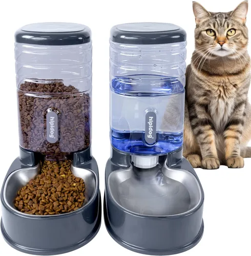 UniqueFit Alimentador automático de alimentos y dispensador de agua para gatos y perros, 3.8 L con cuenco de acero inoxidable