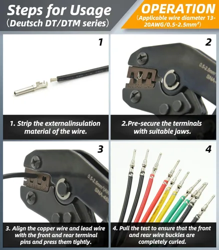 Vista 4 de Kit de conectores DT de 216 piezas con crimpadora de alambre de trinquete para conector Deutsch, 2 3 4 6 8 12 pines conectores eléctricos