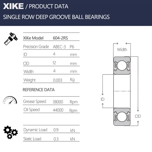 Vista 2 de XiKe 10 rodamientos de sello de goma doble 604-2RS de 0.157 x 0.472 x 0.157 in, rendimiento prelubricado y estable y rentable, rodamientos de bolas