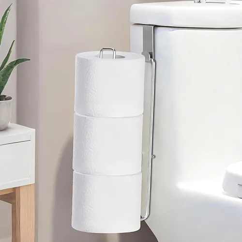 Vista 8 de Soporte de papel higiénico negro con almacenamiento extra de 3 rollos de papel higiénico, soporte de pared para colocar sobre el tanque, soporte 1