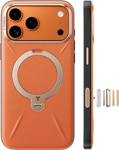 Vista 12 de TORRAS Q3 VegSkin - Funda de piel para iPhone 17 Pro Max, soporte magnético de 360 grados, compatible con MagSafe, control de cámara, a prueba