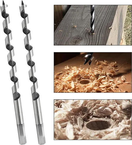 Vista 7 de Broca de taladro para madera de 1/2 pulgada de diámetro, 9 pulgadas de longitud, cortador de agujero para madera dura, madera blanda, paquete de 2